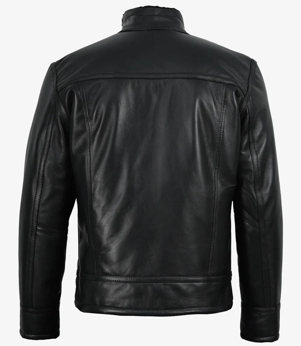 Men’s Black Real Lambskin Leather Jacket with Faux Shearling Lining