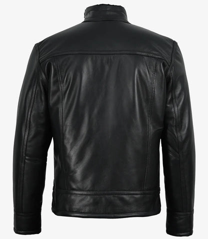 Men’s Black Real Lambskin Leather Jacket with Faux Shearling Lining