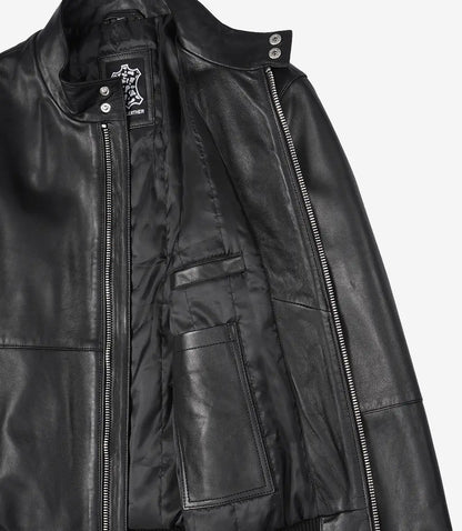 Men's Black Semi-Aniline Lambskin Leather Bomber Jacket