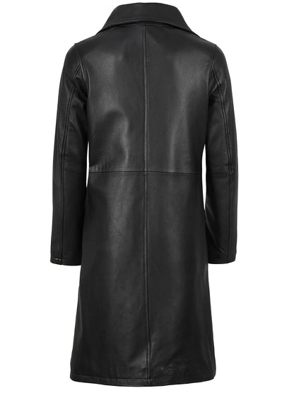 Women's 3/4 Length Black Lambskin Leather Coat