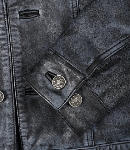 Men’s Black Distressed Real Leather Trucker Jacket