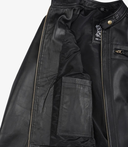 Women's Black Quilted Lambskin Biker Jacket — Gold Zippers & Snap Cuffs