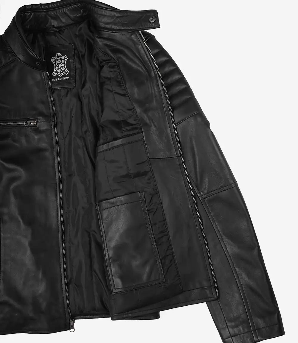Men's Real Leather Black Biker Style Jacket
