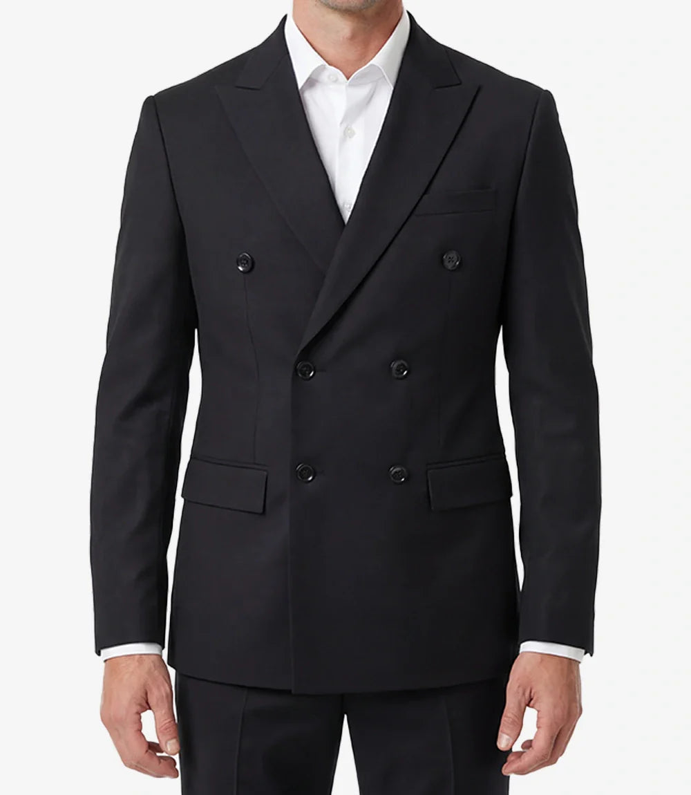 Men's Black Double-Breasted Peak Lapel Two Piece Suit