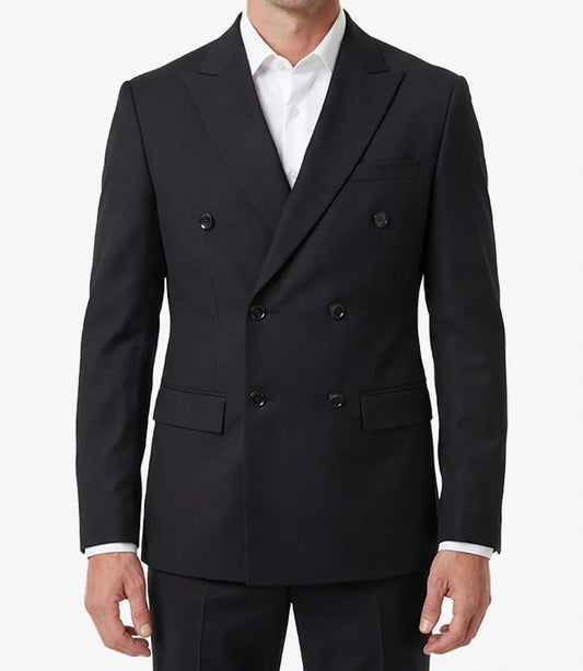 Men's Black Double-Breasted Peak Lapel Two Piece Suit