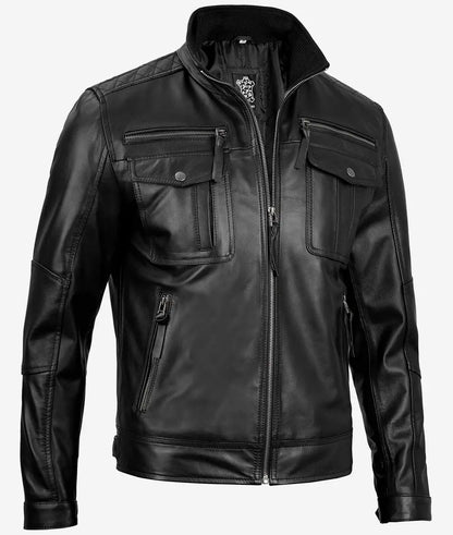 Men's Top Notch Black Biker Style Leather Jacket
