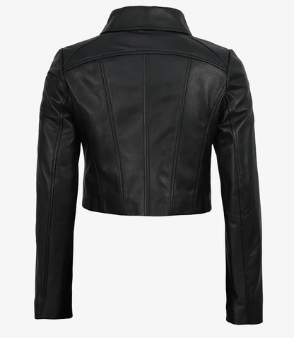 Women's Black Cropped Lambskin Harrington Jacket