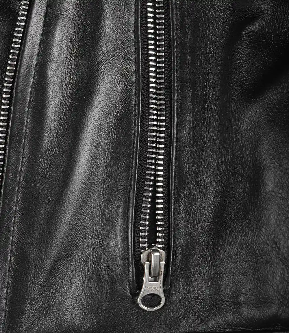 Black Asymmetrical Cropped Leather Jacket for Women