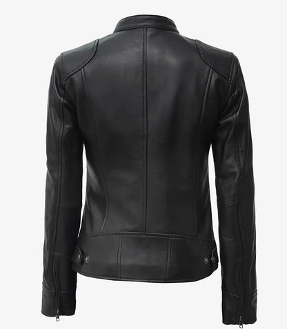 Dodge Black Women's Petite Leather Biker Style Jacket