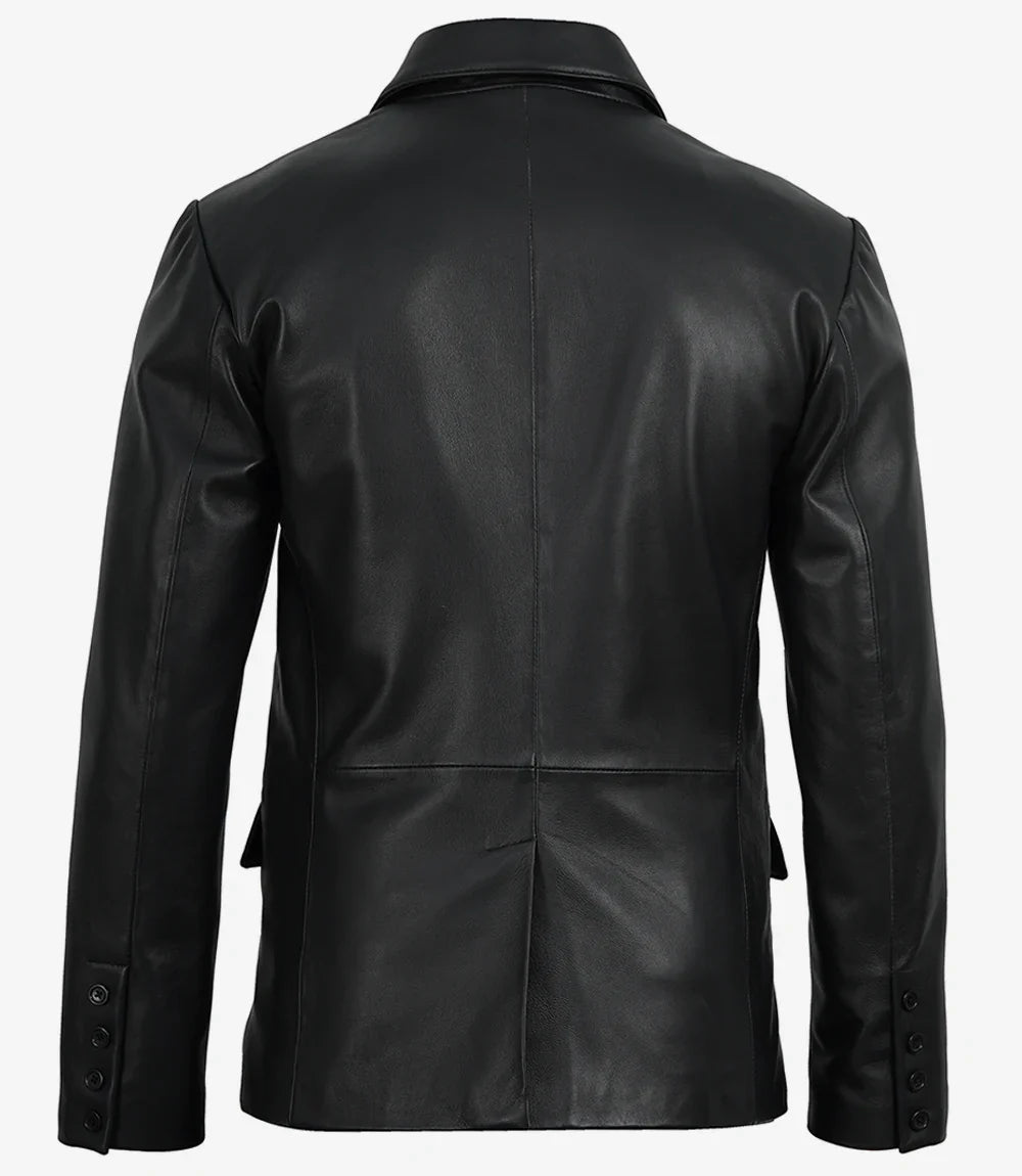 Men's Black Real Lambskin Leather Blazer – Peak Lapel Tailored Fit