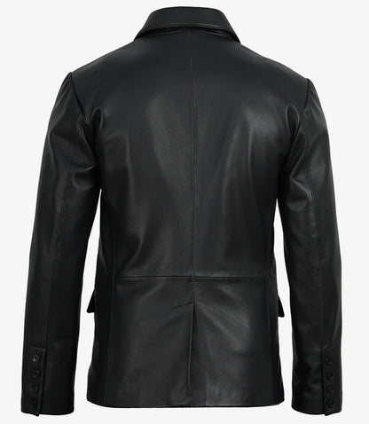 Men's Black Real Lambskin Leather Blazer – Peak Lapel Tailored Fit