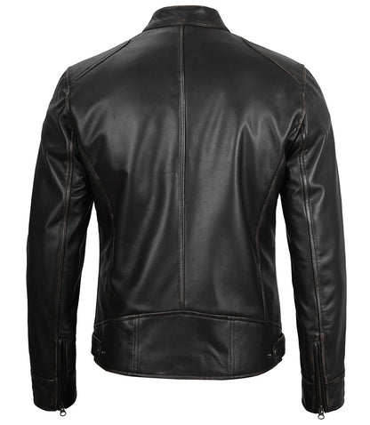 Dodge Men's Black Leather Cafe Racer Jacket Max Jackets