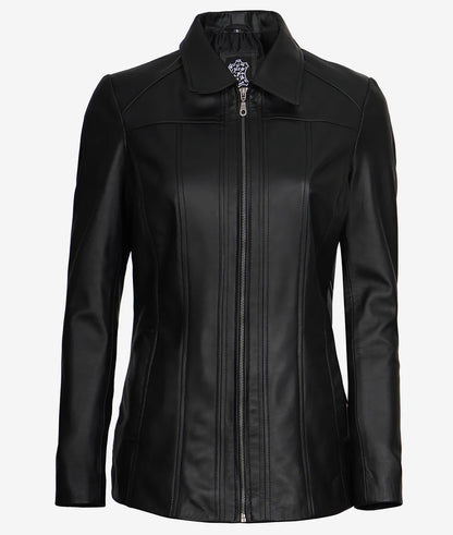 Marsha Womens Black Leather Car Coat