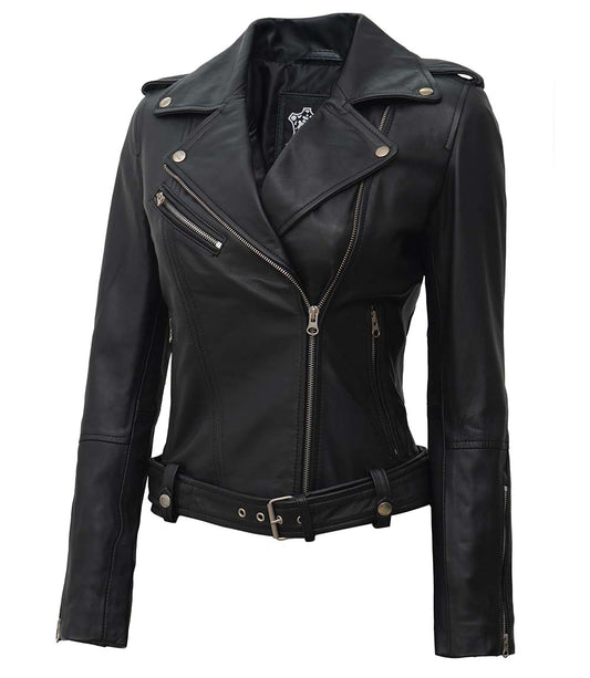 Womens Black Asymmetrical Lambskin Leather Jacket