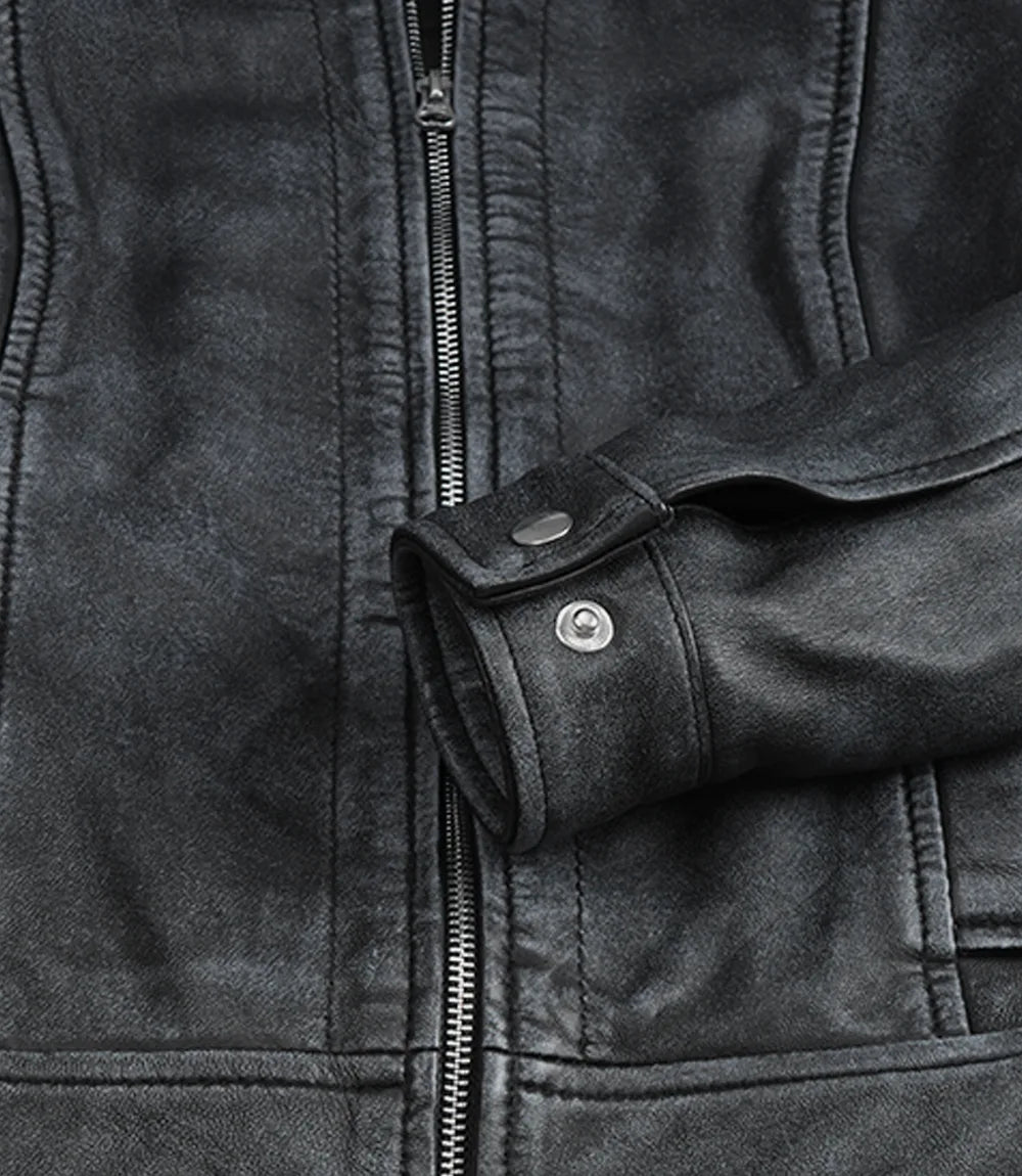 Women's Black Leather Harrington Jacket