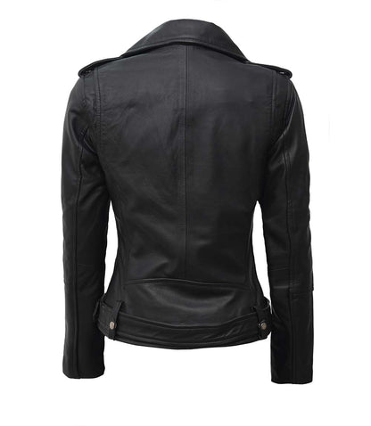 Womens Black Asymmetrical Lambskin Leather Jacket