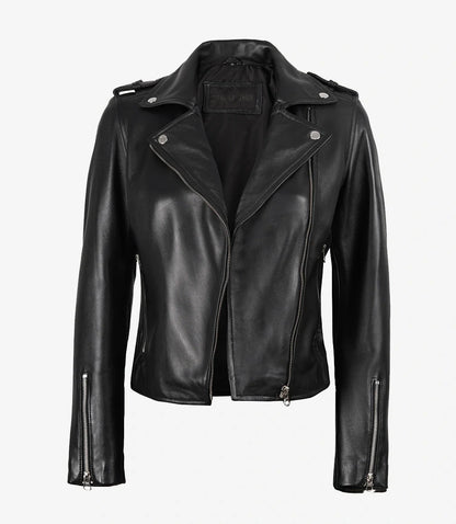 Women's Black Asymmetrical Biker Style Leather Jacket