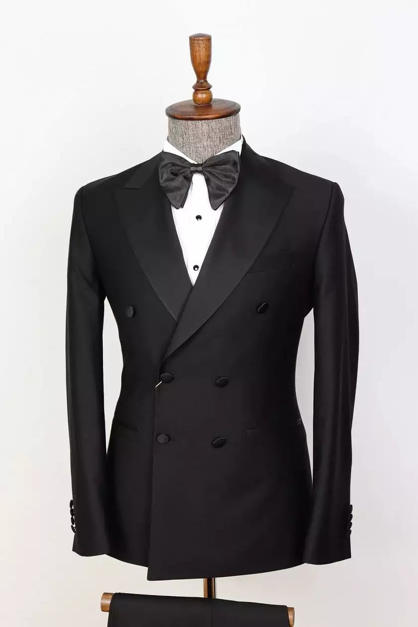Murrin Mens Black Peak Lapel Double Breasted Dinner Tuxedo