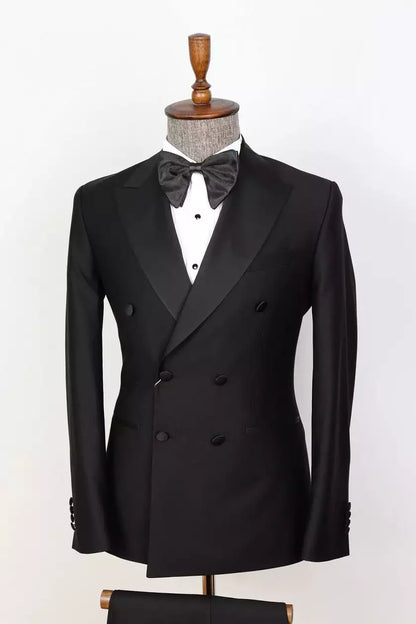 Murrin Mens Black Peak Lapel Double Breasted Dinner Tuxedo
