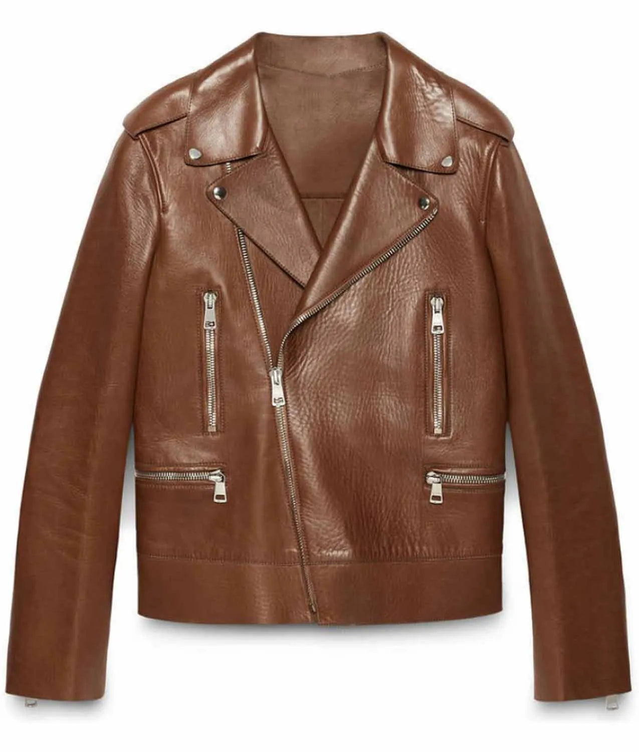 Blake Lively Brown Leather Biker Jacket Max Jackets