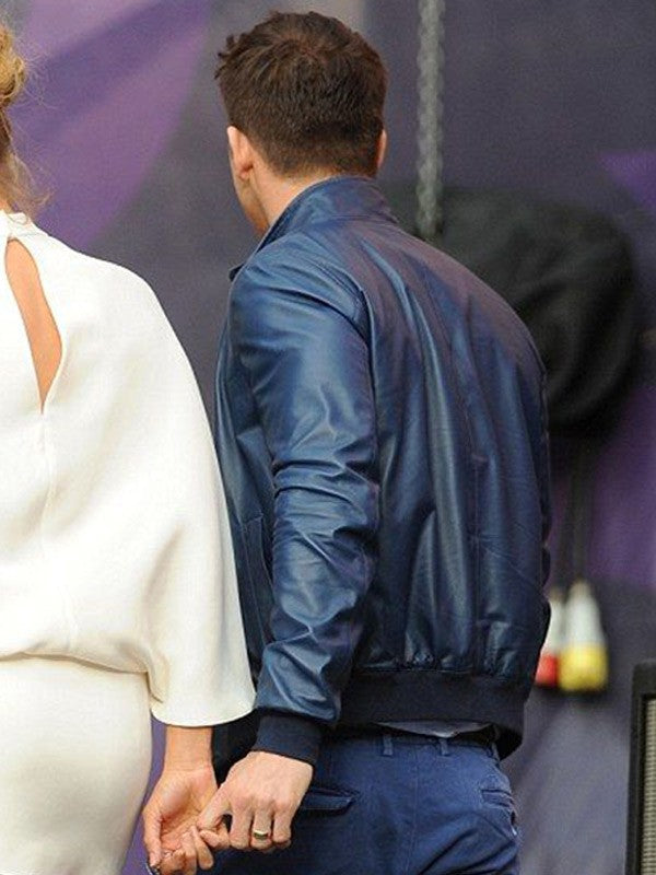 Blake Lively and Ryan Reynolds Blue Leather Jacket Max Jackets