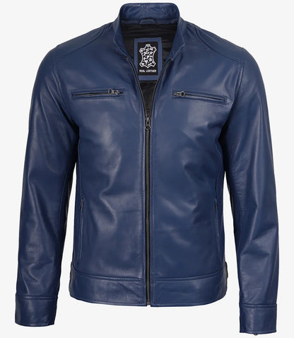Men's Blue Lambskin Cafe Racer Jacket