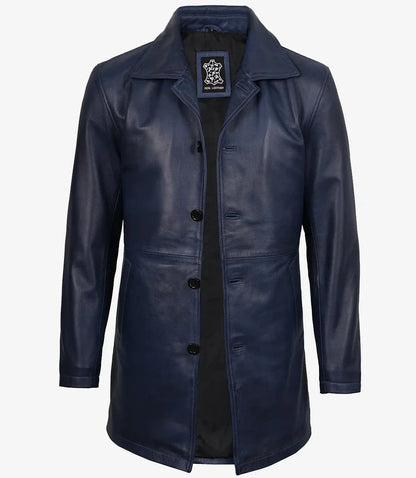 Men's Blue Lambskin 3/4 Length Car Coat