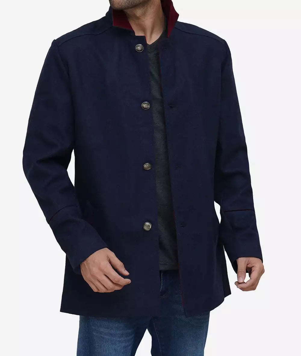 Roy Mens Navy Blue Modern Fit Wool Car Coat Max Jackets