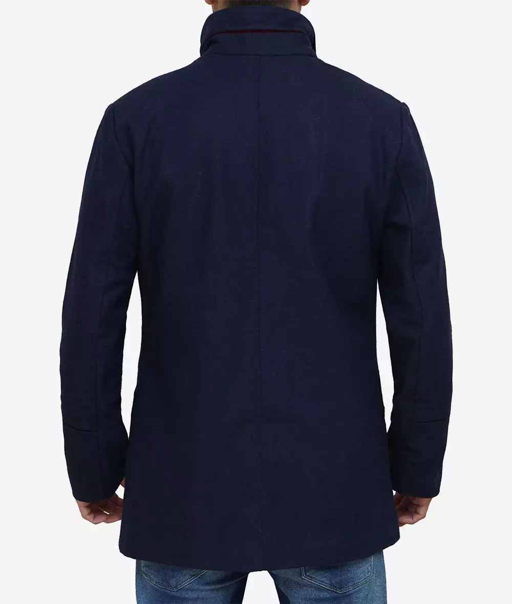 Roy Mens Navy Blue Modern Fit Wool Car Coat Max Jackets