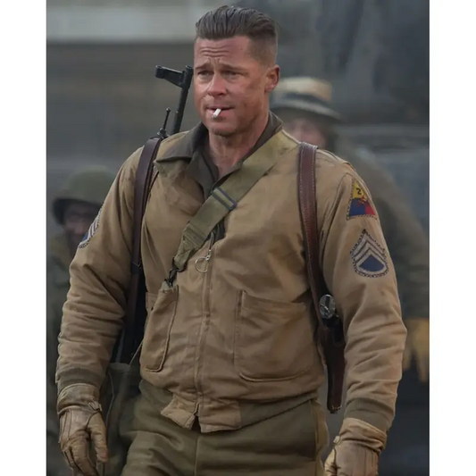 Brad Pitt Fury Wardaddy Military Bomber Jacket