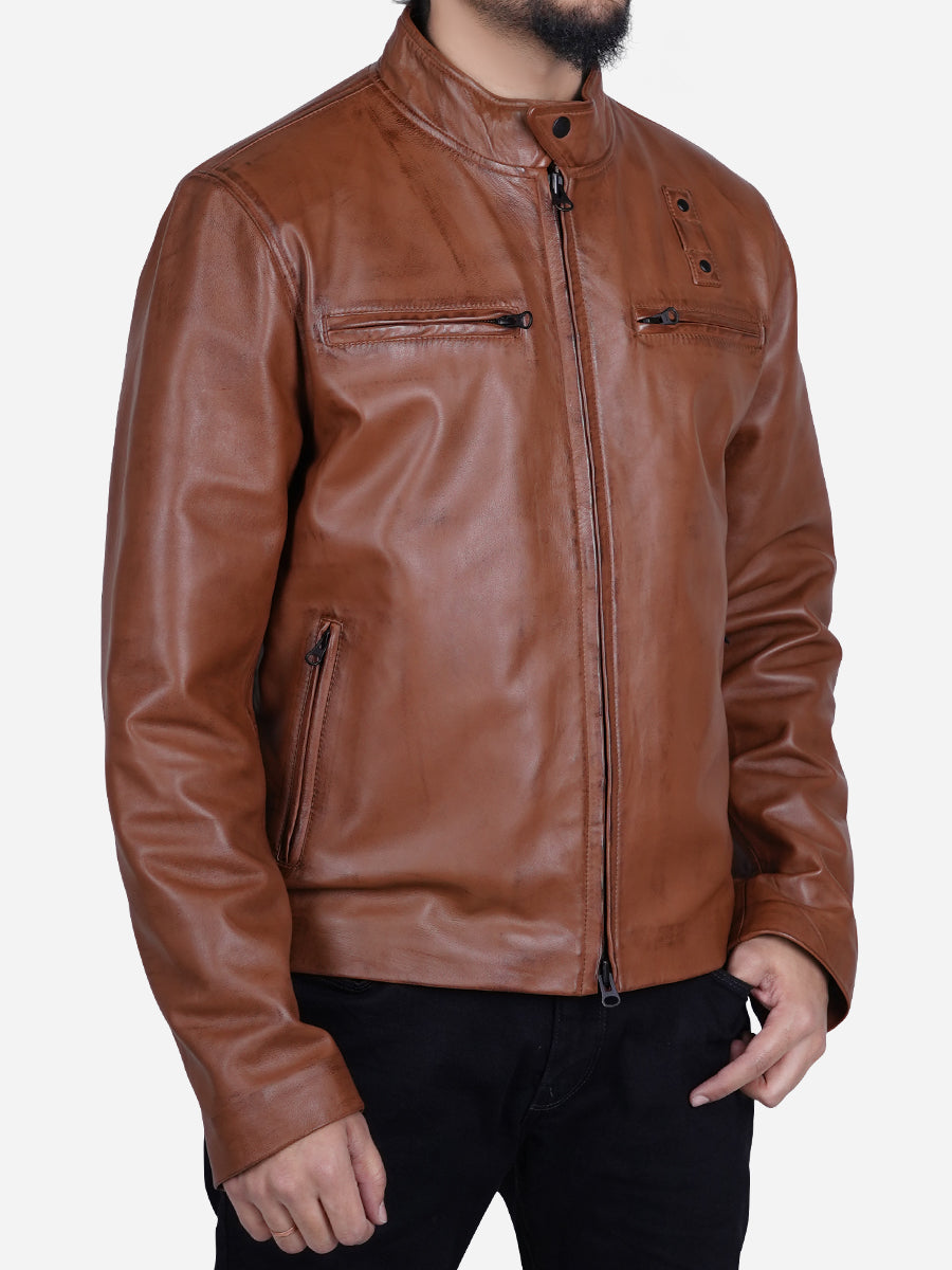 Jakub Men's Distressed Brown Motorcycle Leather Jacket Max Jackets