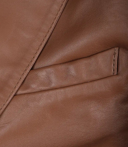 Mens Tall Two Buttons Cognac Leather Blazer