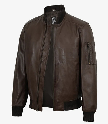 Men's Dark Brown Bomber Leather Flight Jacket
