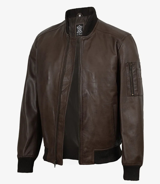 Men's Dark Brown Bomber Leather Flight Jacket