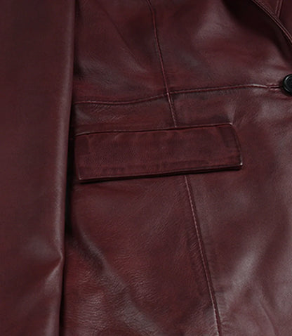 Women’s Single-Button Burgundy Waxed Lambskin Leather Blazer