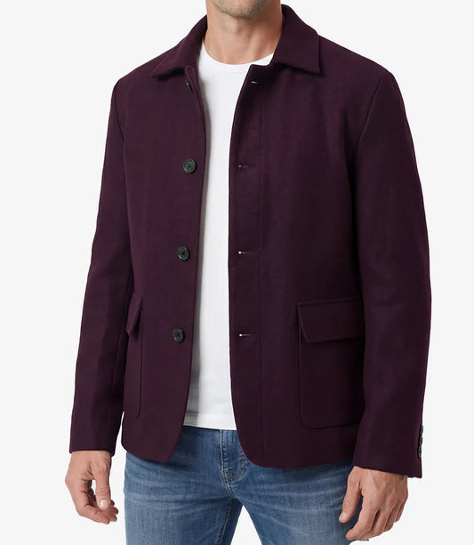 Mens Burgundy Wool Utility Jacket