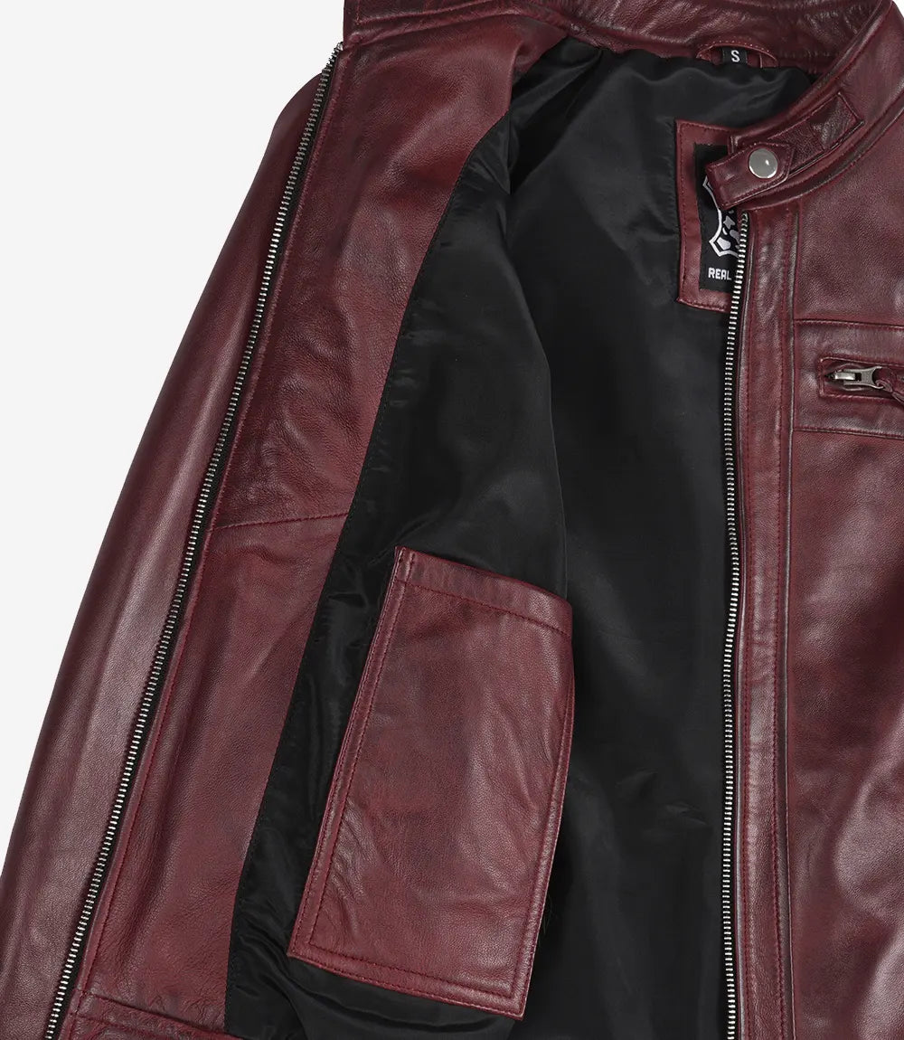 Women's Burgundy Real Lambskin Leather Biker Style Jacket