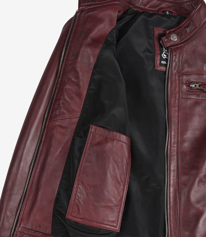 Women's Burgundy Real Lambskin Leather Biker Style Jacket