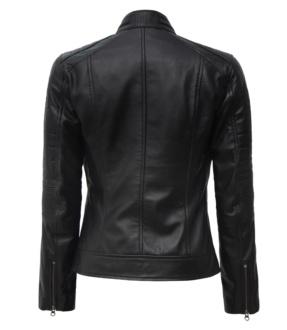 Women's Black Cafe Racer Leather Jacket Max Jackets