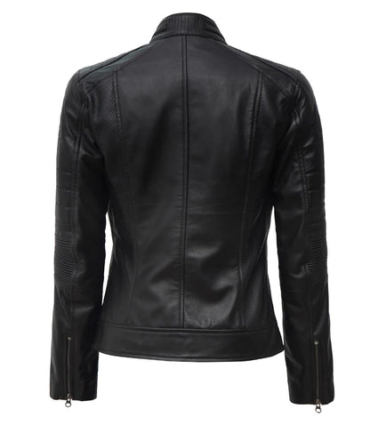 Women's Black Cafe Racer Leather Jacket Max Jackets