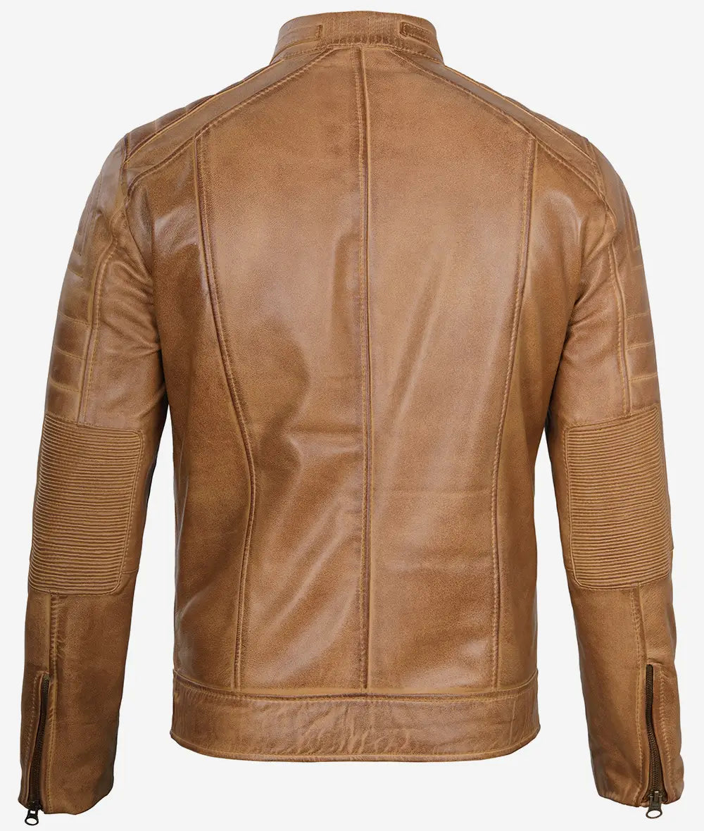 Men's Cafe Racer Camel Brown Leather Jacket Max Jackets