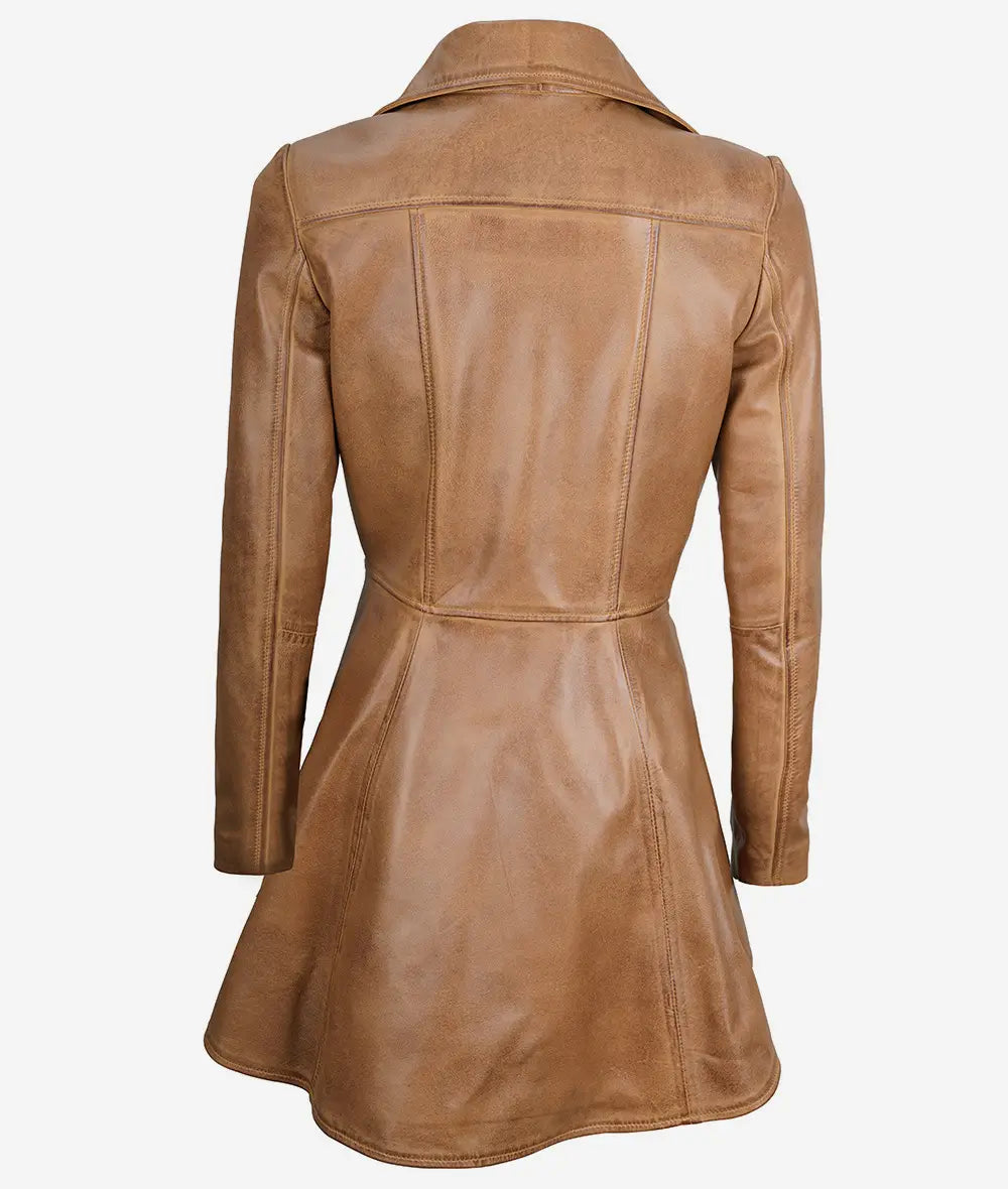 Womens Camel Brown Peplum Leather Jacket Max Jackets