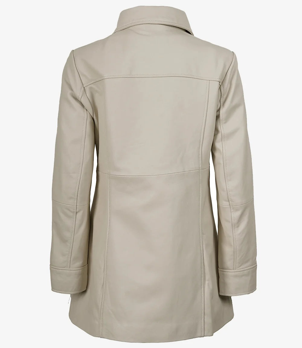 Women's Off-White Lambskin 3/4 Length Car Coat