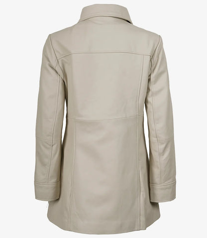 Women's Off-White Lambskin 3/4 Length Car Coat