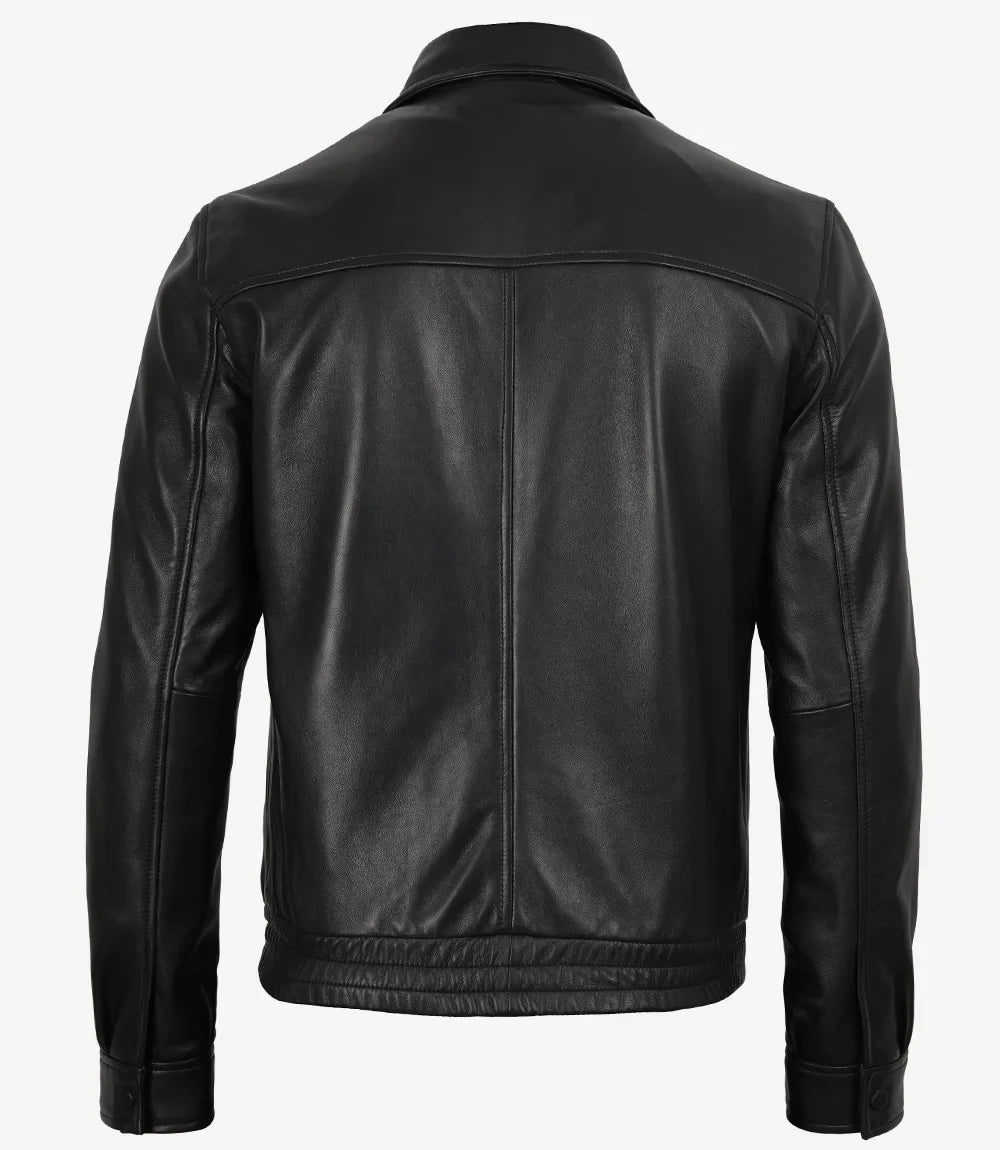 Carlton Men's Black Shirt Collar Bomber Leather Jacket