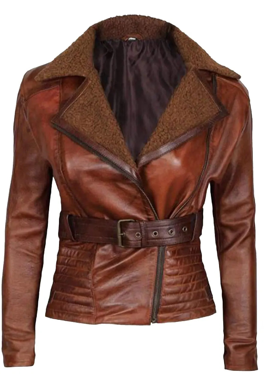 CASSANDRA SHEARLING LEATHER BROWN JACKET Max Jackets