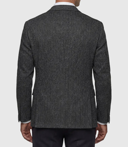 Mens Wool Blend Grey Herringbone Blazer