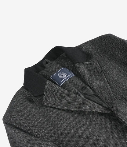 Grey Herringbone Wool Blend 3/4 Length Coat for Men