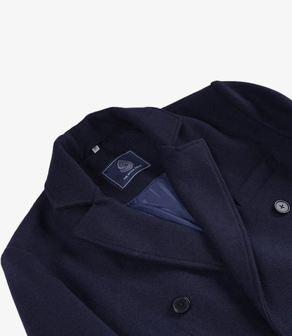 Mens Navy Blue Double Breasted Wool Blend Blazer