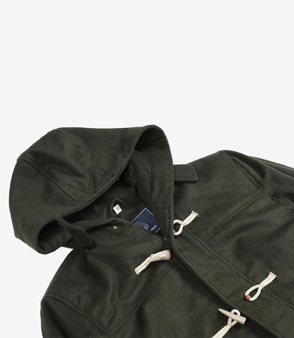 Mens Olive Green Hooded Duffle Wool Coat